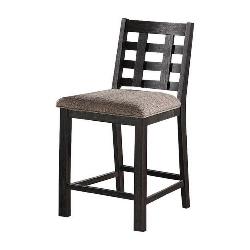 Trixy Counter Height Chairs, Set of 2, Open Square Back, Brown Wood, Beige Fabric -BM326141