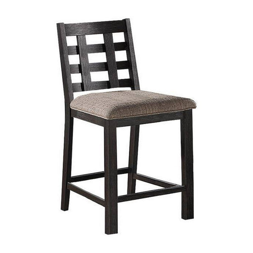 Trixy Counter Stool Chair, Open Square Back, Brown Wood, Beige Fabric