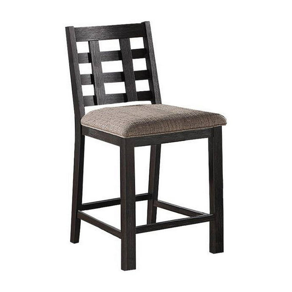 Trixy Counter Stool Chair, Open Square Back, Brown Wood, Beige Fabric