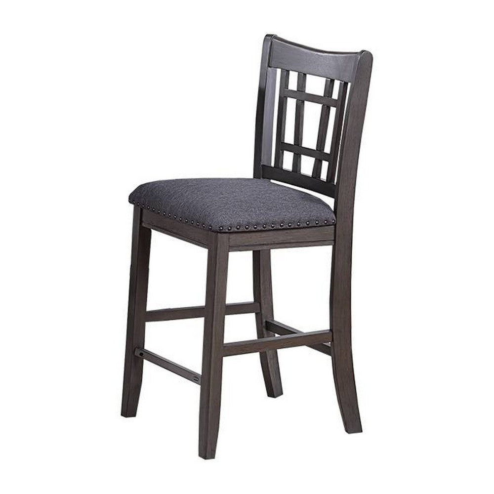 Raha Counter Stool Chair, Nailhead Trim, Open Square Back, Dark Gray -BM326142