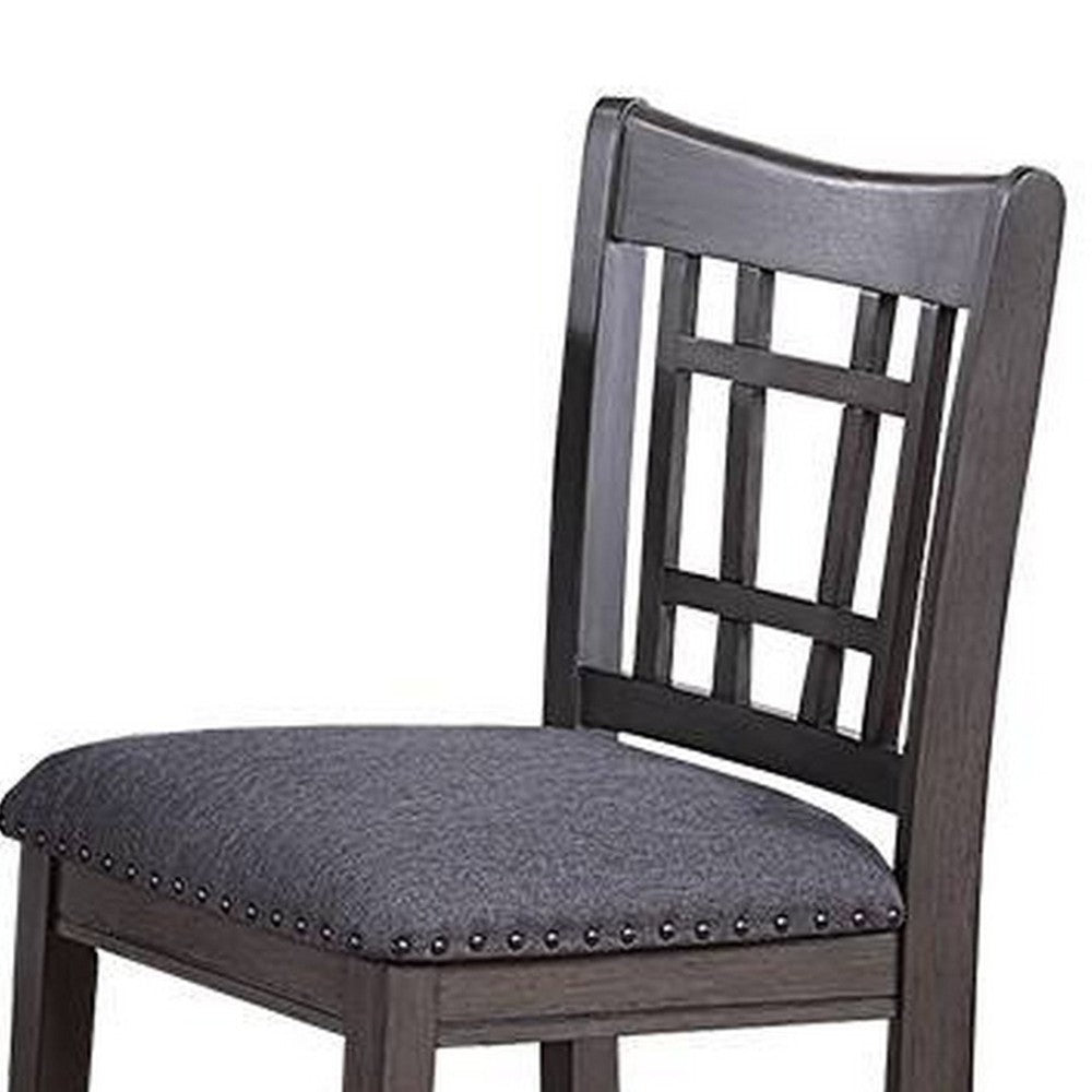 Raha Counter Stool Chair, Nailhead Trim, Open Square Back, Dark Gray -BM326142