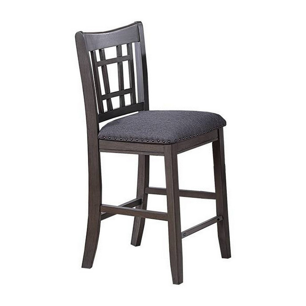 Raha Counter Stool Chair, Nailhead Trim, Open Square Back, Dark Gray