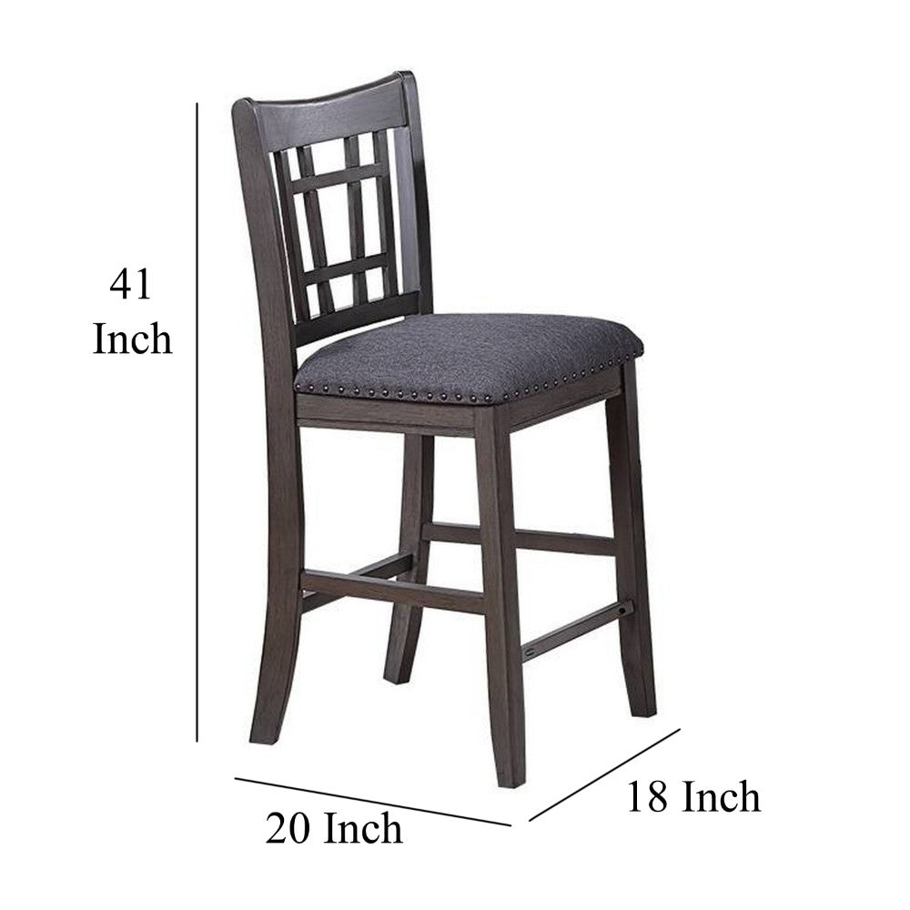 Raha Counter Stool Chair, Nailhead Trim, Open Square Back, Dark Gray -BM326142