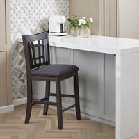 Raha Counter Stool Chair, Nailhead Trim, Open Square Back, Dark Gray -BM326142