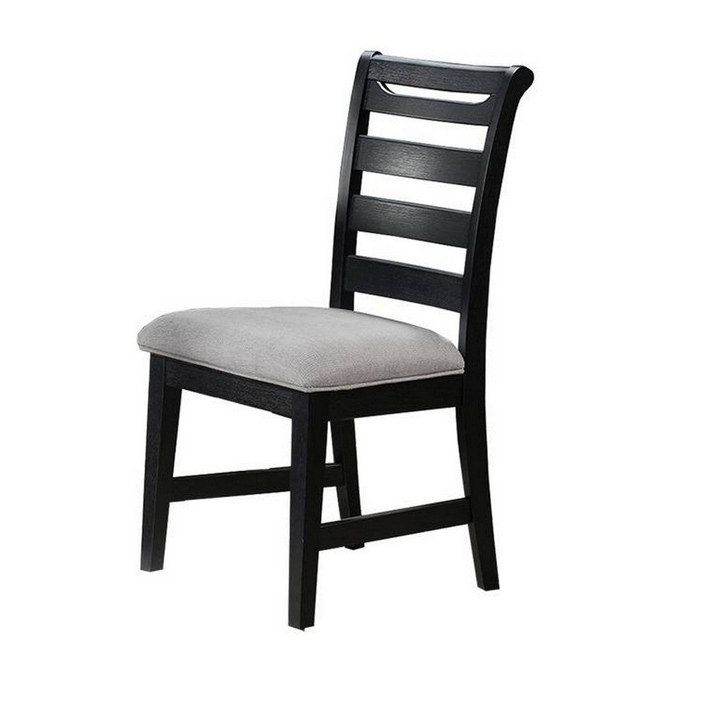 Remus Dining Chairs, Set of 2, Ladder Back, Black Rubberwood, Gray Fabric - BM326145