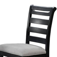 Remus Dining Chairs, Set of 2, Ladder Back, Black Rubberwood, Gray Fabric - BM326145