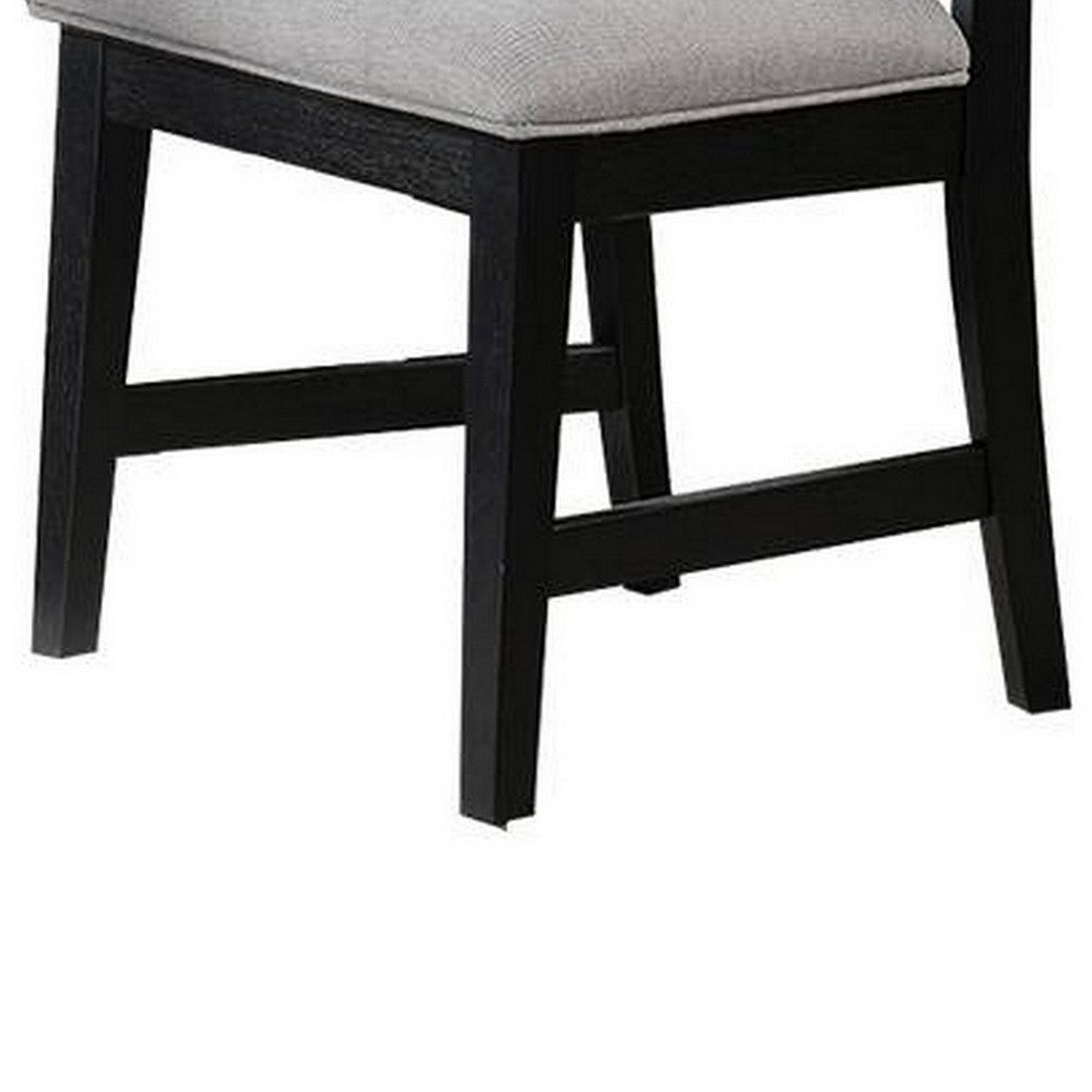 Remus Dining Chairs, Set of 2, Ladder Back, Black Rubberwood, Gray Fabric - BM326145