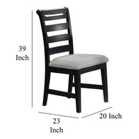 Remus Dining Chairs, Set of 2, Ladder Back, Black Rubberwood, Gray Fabric - BM326145