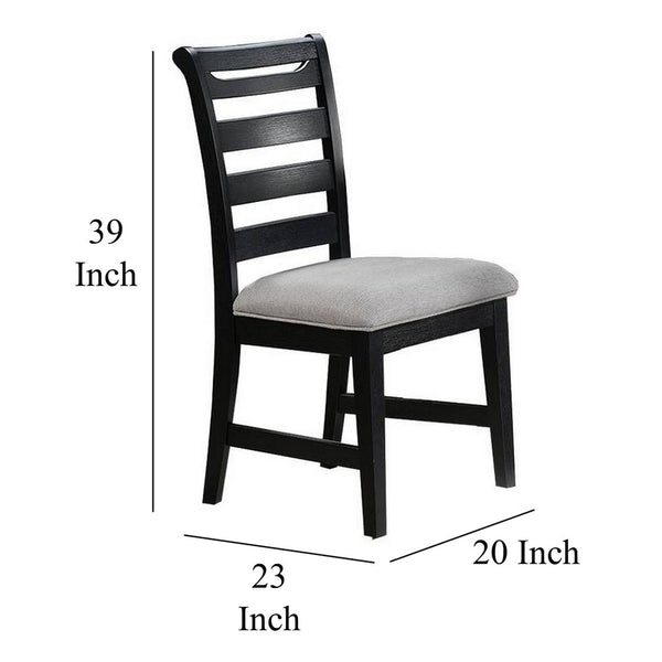 Remus Dining Chairs, Set of 2, Ladder Back, Black Rubberwood, Gray Fabric - BM326145