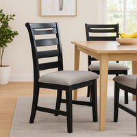 Remus Dining Chair with Ladder Back, Black Rubberwood, Gray Fabric -BM326145