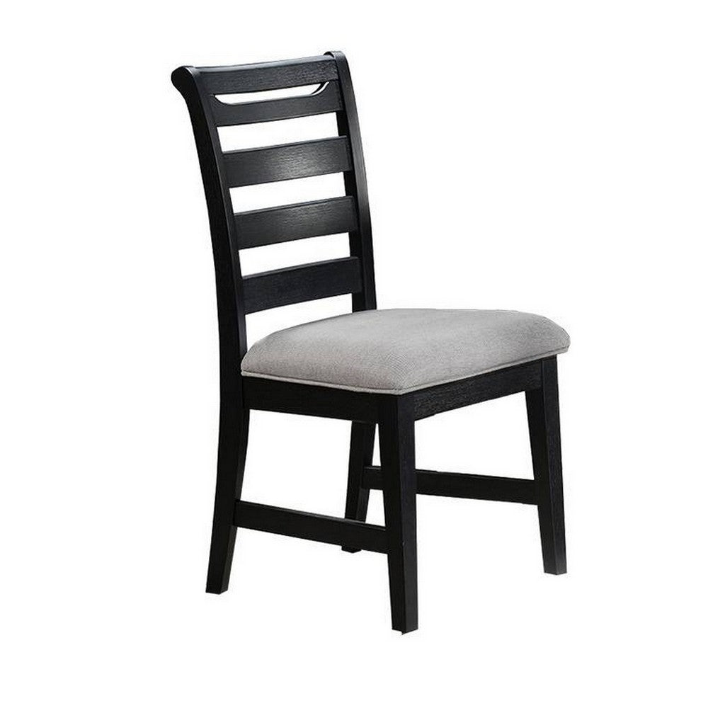 Remus Dining Chairs, Set of 2, Ladder Back, Black Rubberwood, Gray Fabric - BM326145