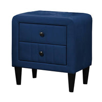 Rheo Nightstand, 2 Drawers, 22 Inch Upholstered in Navy Blue Velvet -BM326147