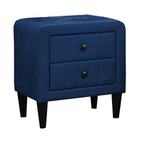 Rheo Nightstand, 2 Drawers, 22 Inch Upholstered in Navy Blue Velvet -BM326147