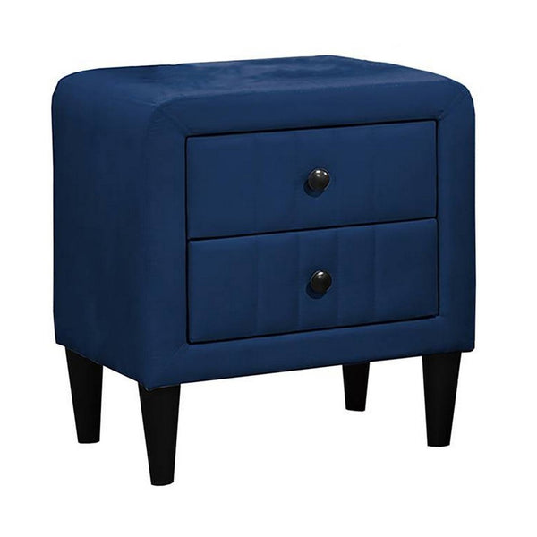 Rheo Nightstand, 2 Drawers, 22 Inch Upholstered in Navy Blue Velvet -BM326147