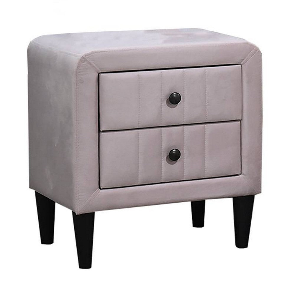 Rheo Nightstand, 2 Drawers, 22 Inch Upholstered in Light Pink Velvet -BM326148