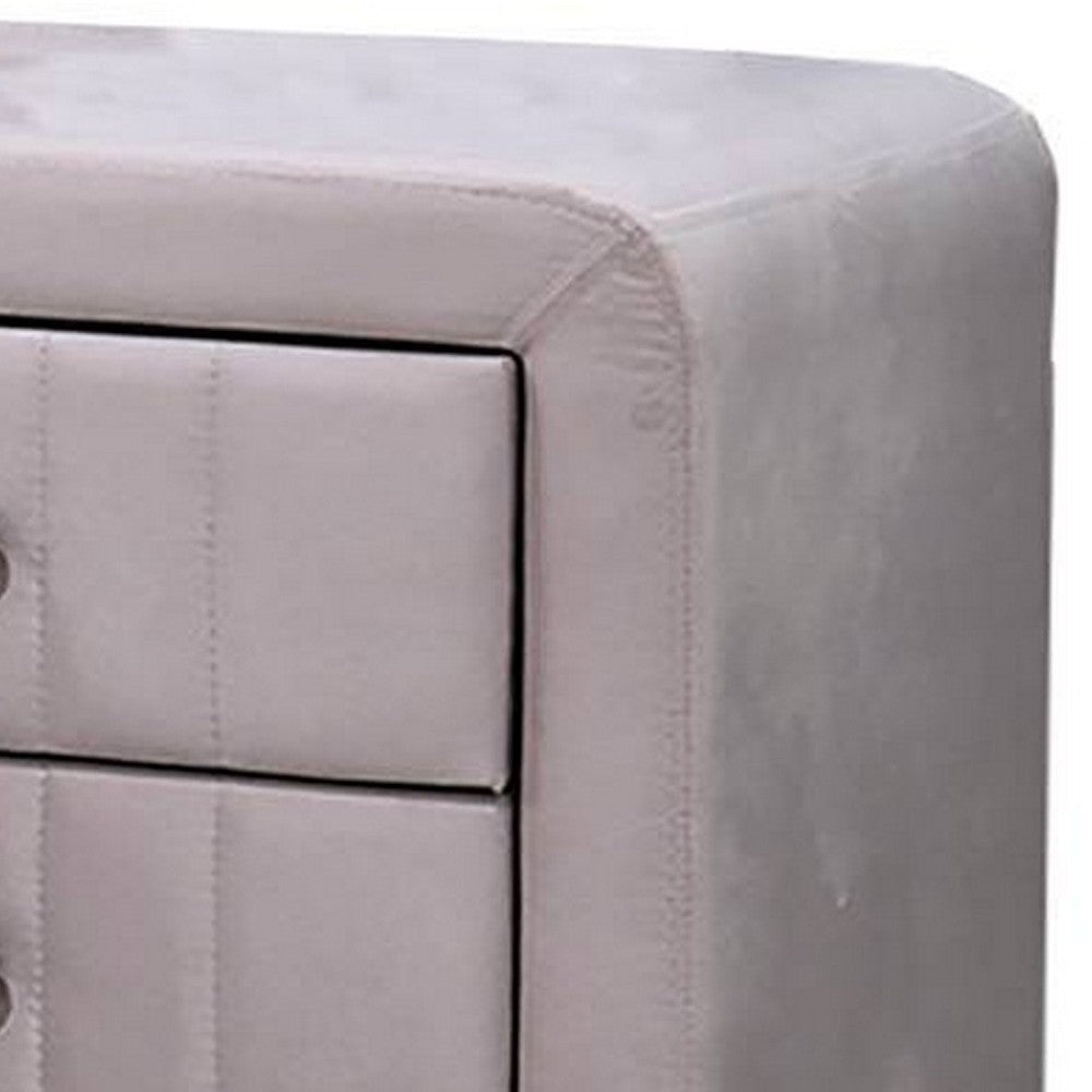 Rheo Nightstand, 2 Drawers, 22 Inch Upholstered in Light Pink Velvet -BM326148