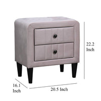 Rheo Nightstand, 2 Drawers, 22 Inch Upholstered in Light Pink Velvet -BM326148