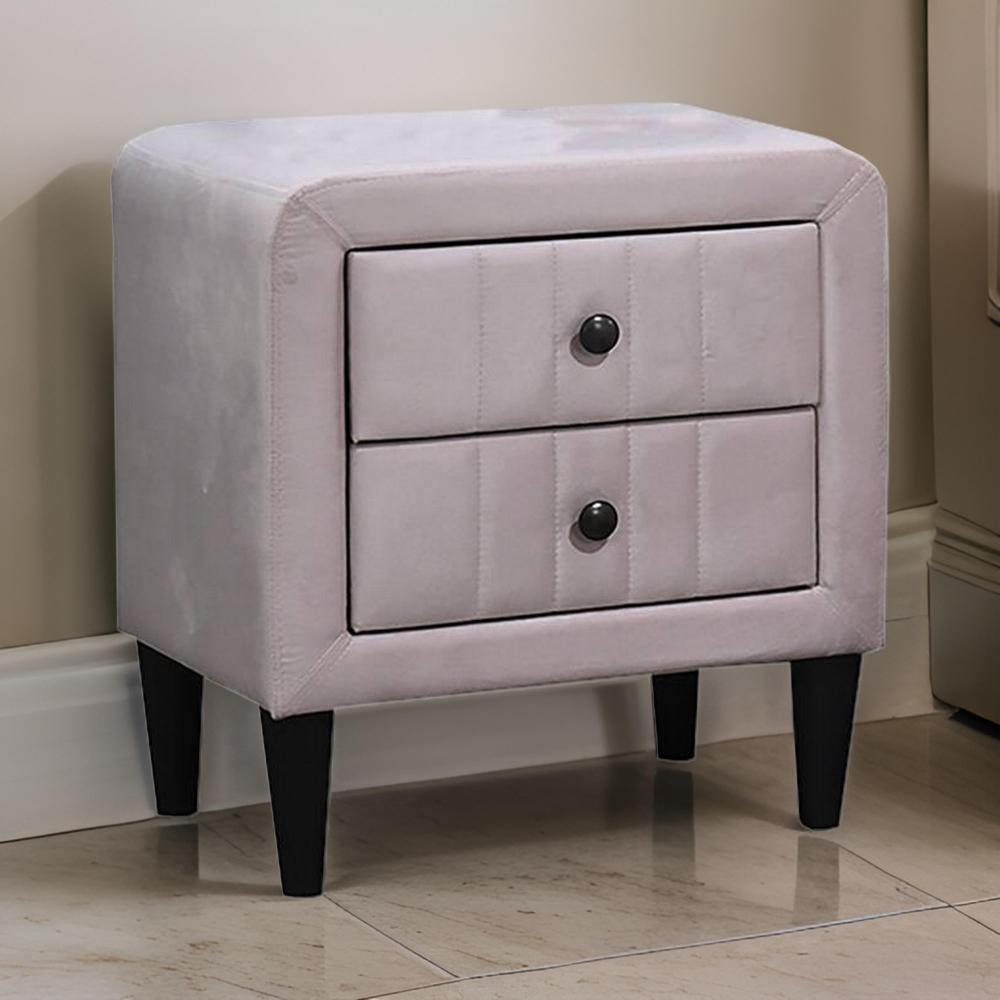 Rheo Nightstand, 2 Drawers, 22 Inch Upholstered in Light Pink Velvet -BM326148