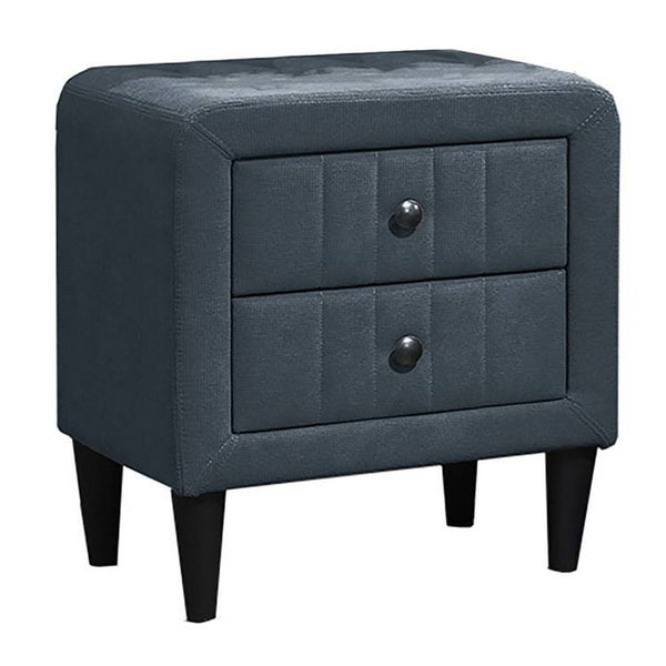 Rheo Nightstand, 2 Drawers, 22 Inch Upholstered in Charcoal Gray Linen -BM326149