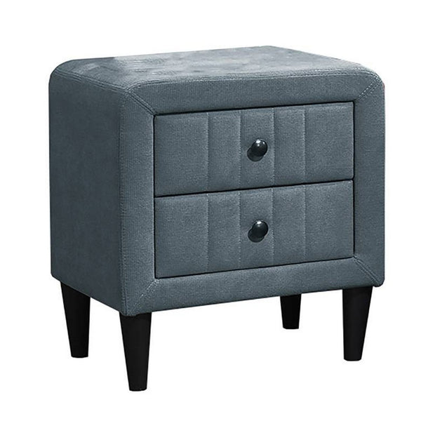 Rheo Nightstand, 2 Drawer, 22 Inch Slate Gray Brushed Linen Upholstery -BM326150
