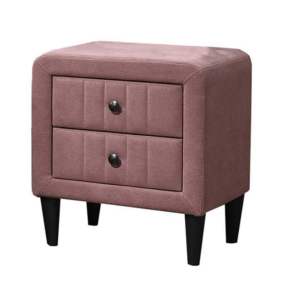 Rheo Nightstand, 2 Drawer, 22 Inch Blush Pink Brushed Linen Upholstery -BM326151