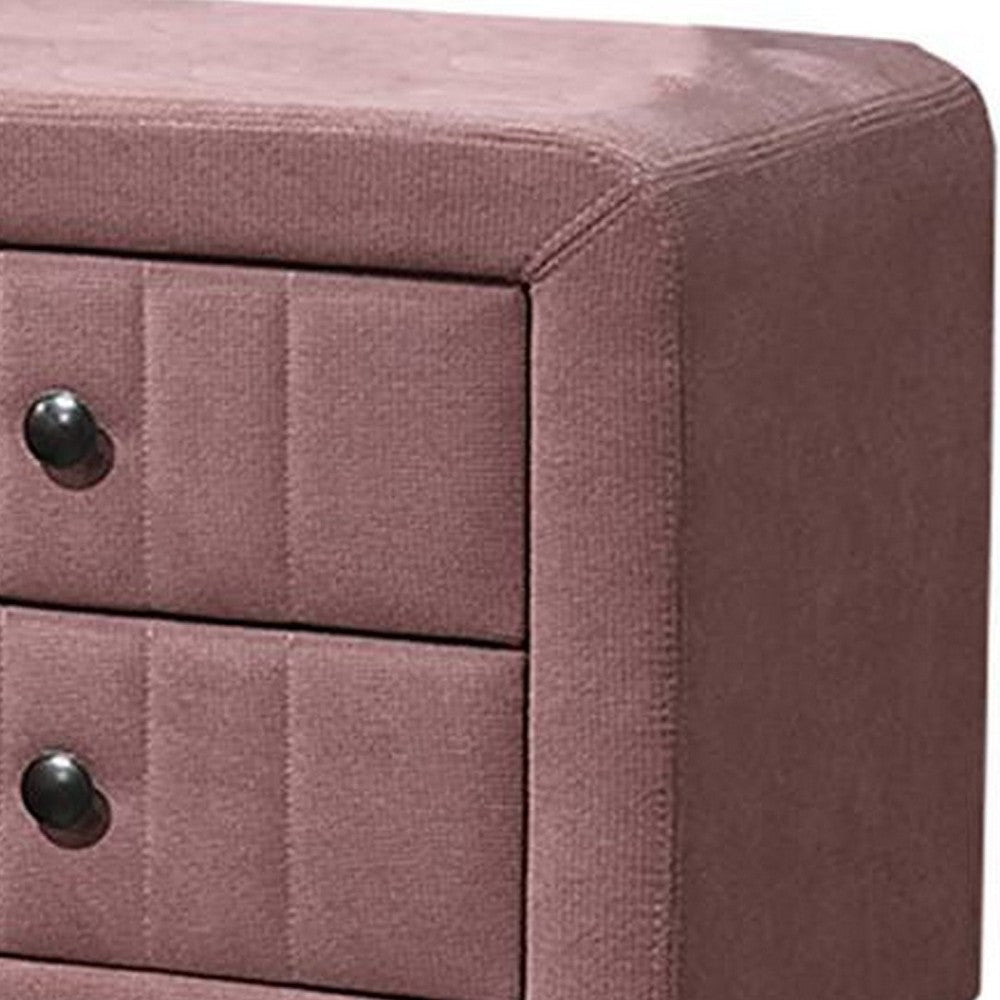 Rheo Nightstand, 2 Drawer, 22 Inch Blush Pink Brushed Linen Upholstery -BM326151