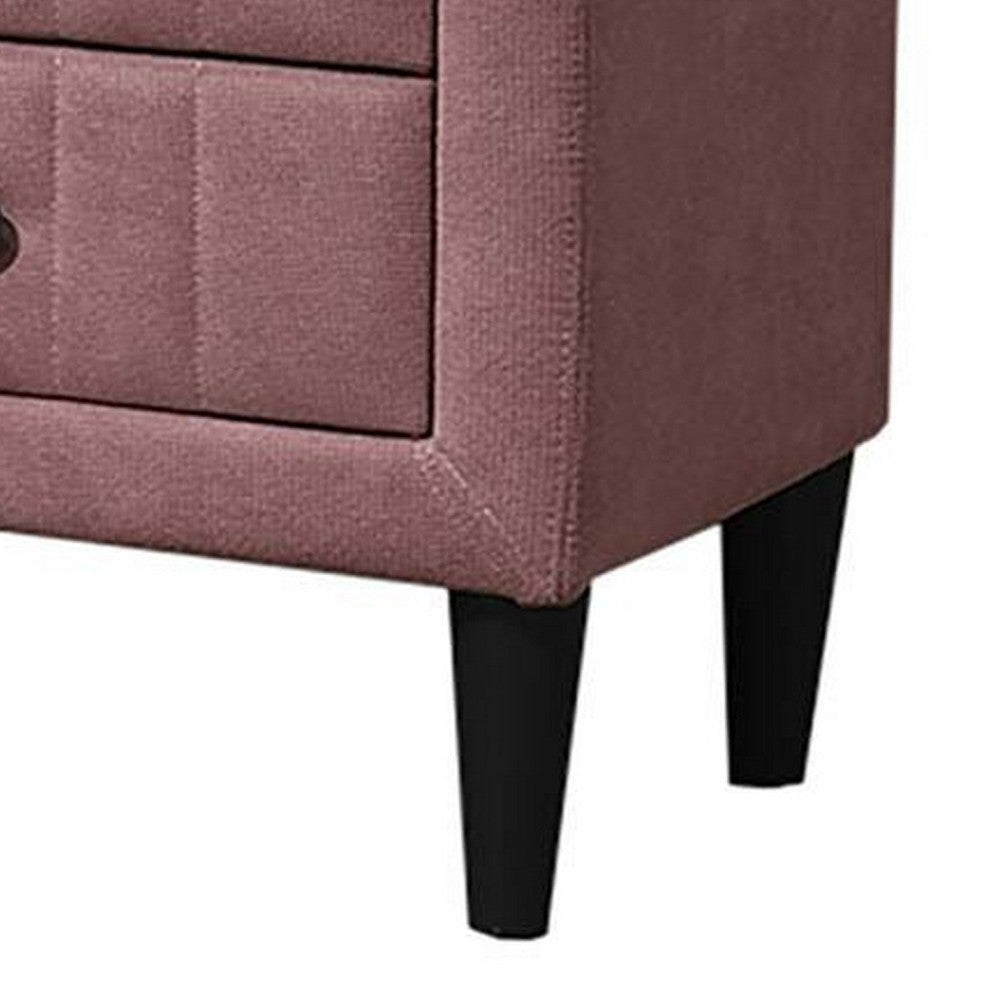 Rheo Nightstand, 2 Drawer, 22 Inch Blush Pink Brushed Linen Upholstery -BM326151