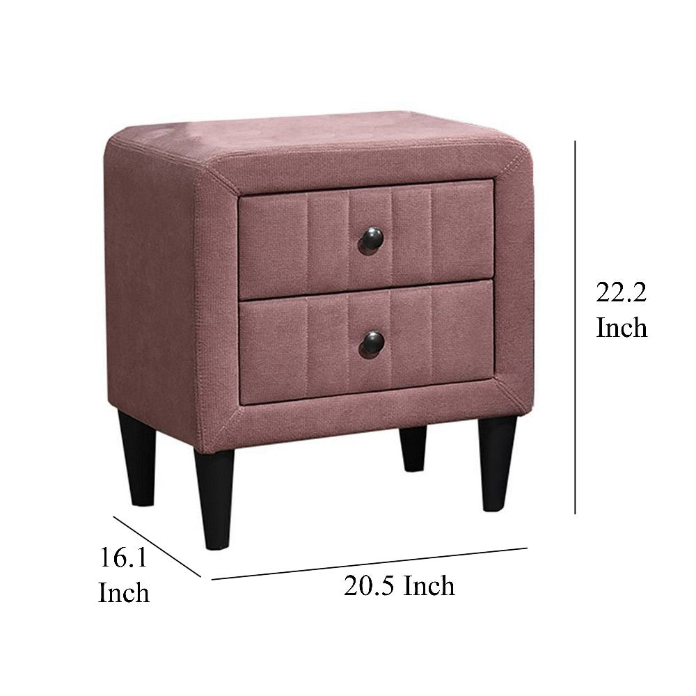 Rheo Nightstand, 2 Drawer, 22 Inch Blush Pink Brushed Linen Upholstery -BM326151
