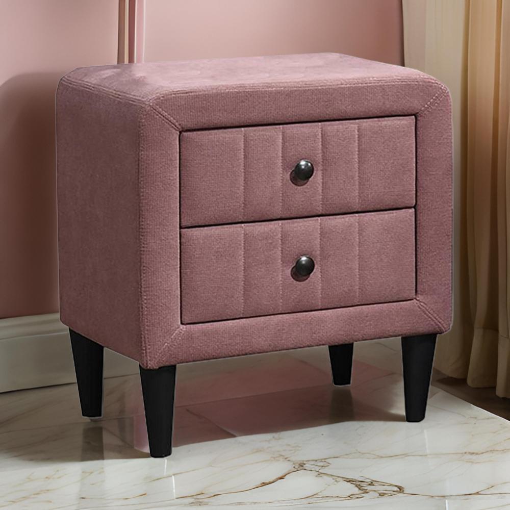 Rheo Nightstand, 2 Drawer, 22 Inch Blush Pink Brushed Linen Upholstery -BM326151