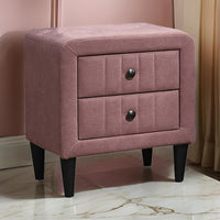 Rheo Nightstand, 2 Drawer, 22 Inch Blush Pink Brushed Linen Upholstery -BM326151