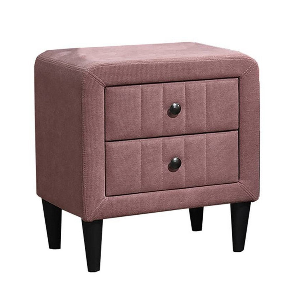 Rheo Nightstand, 2 Drawer, 22 Inch Blush Pink Brushed Linen Upholstery -BM326151