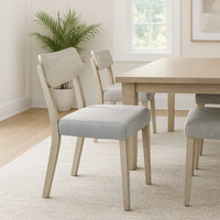 Romy Dining Chair with Open Back, Natural Wood Grain, Gray Fabric -BM326152