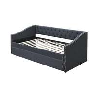 Daybed Sofa w Slats n Trundle Bed, Nailhead Trim, Charcoal Gray Fabric - BM326155