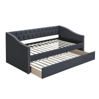 Daybed Sofa w Slats n Trundle Bed, Nailhead Trim, Charcoal Gray Fabric - BM326155