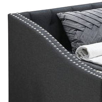 Daybed Sofa w Slats n Trundle Bed, Nailhead Trim, Charcoal Gray Fabric - BM326155