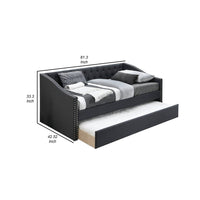 Daybed Sofa w Slats n Trundle Bed, Nailhead Trim, Charcoal Gray Fabric - BM326155