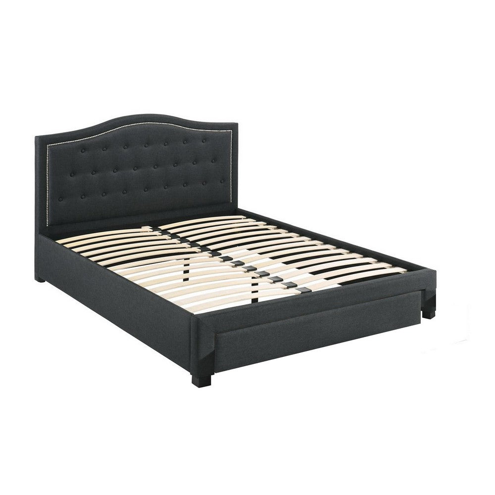 Sey Full Size Bed w Storage Drawers, Dark Gray Upholstered Headboard - BM326156