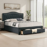 Sey Full Size Bed w Storage Drawers, Dark Gray Upholstered Headboard - BM326156