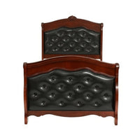 Jeny Twin Bed, Tufted Camelback, Cherry Brown, Faux Leather Upholstery - BM326162