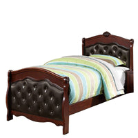 Jeny Twin Bed, Tufted Camelback, Cherry Brown, Faux Leather Upholstery - BM326162