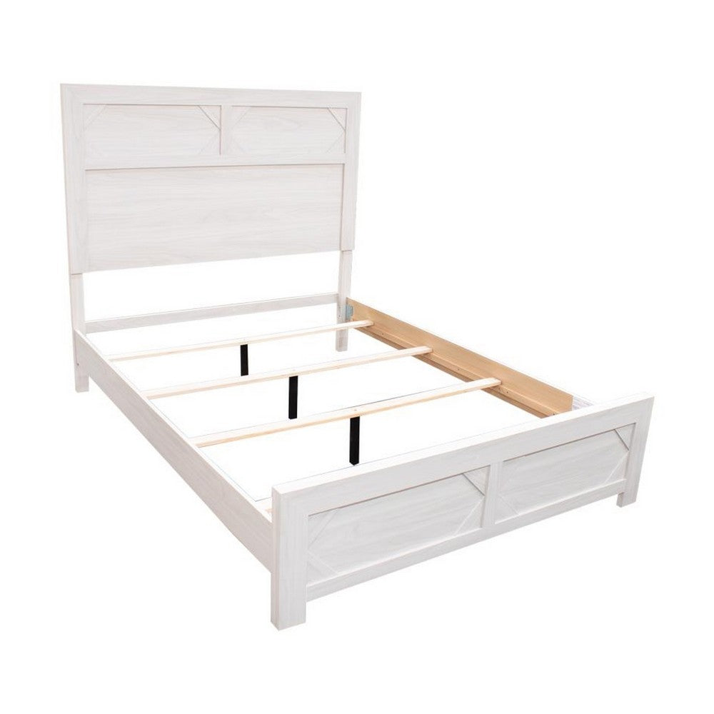 Modern Queen Size Bed, High Headboard w Low Footboard, Whitewash Wood - BM326168