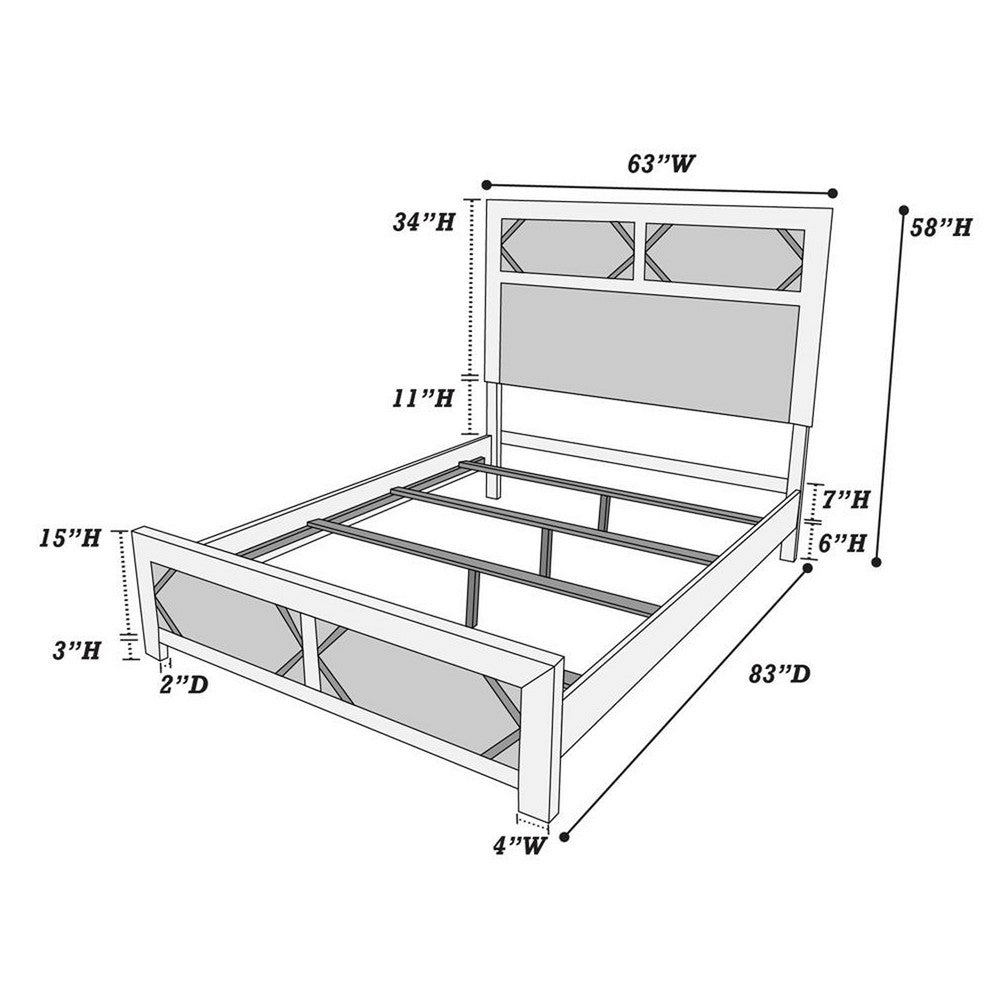 Modern Queen Size Bed, High Headboard w Low Footboard, Whitewash Wood - BM326168