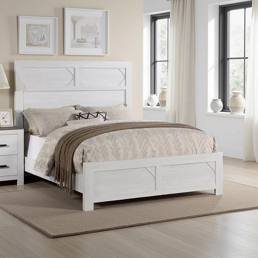 Modern Queen Size Bed, High Headboard w Low Footboard, Whitewash Wood - BM326168