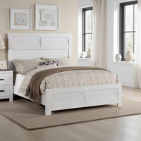 Modern Queen Size Bed, High Headboard w Low Footboard, Whitewash Wood - BM326168