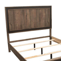 Modern Queen Size Bed w Tall Panel Headboard, Rustic Brown Wood - BM326169