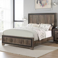 Modern Queen Size Bed w Tall Panel Headboard, Rustic Brown Wood - BM326169