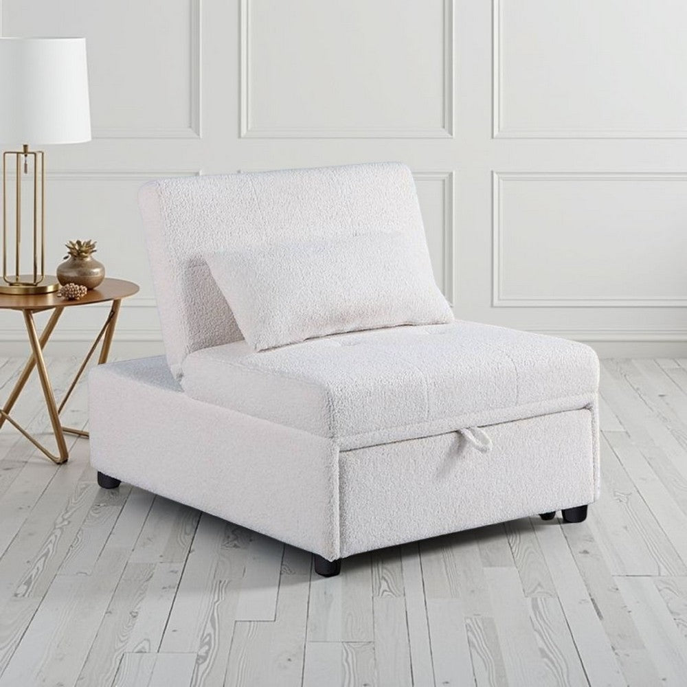 Jiya Convertible Sofa Chair to Single Bed, White Fabric, 76 Inch -BM326175