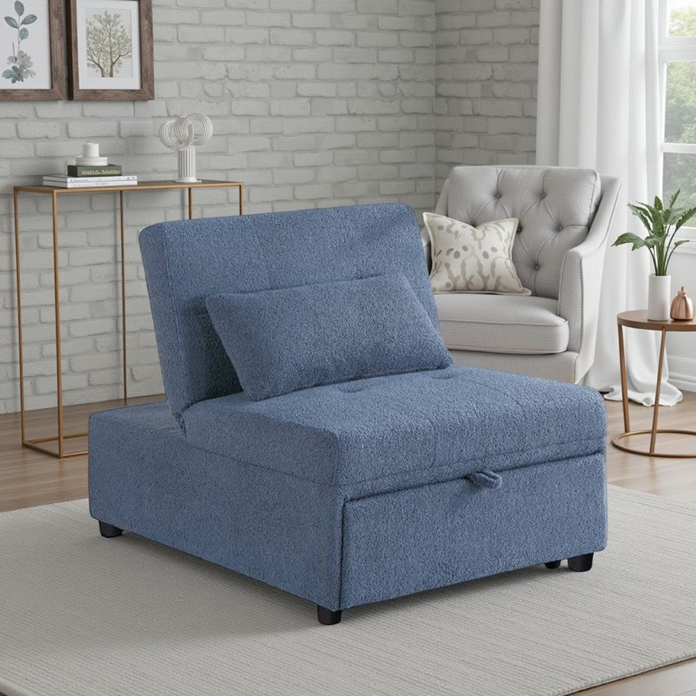 Jiya Convertible Sofa Chair to Single Bed, Blue Fabric, 76 Inch -BM326176