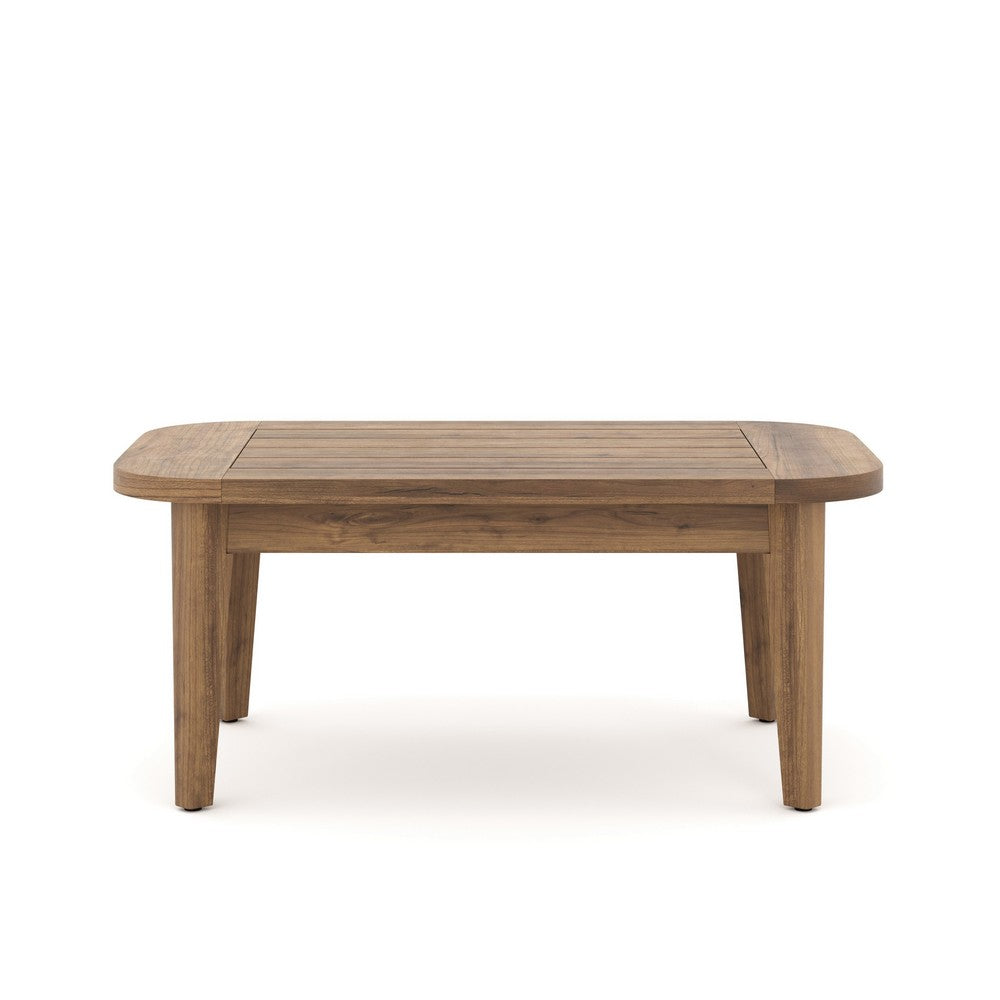 Nea Outdoor Coffee Table, 38 Inch Rectangular Natural Brown Wood Top -BM326194