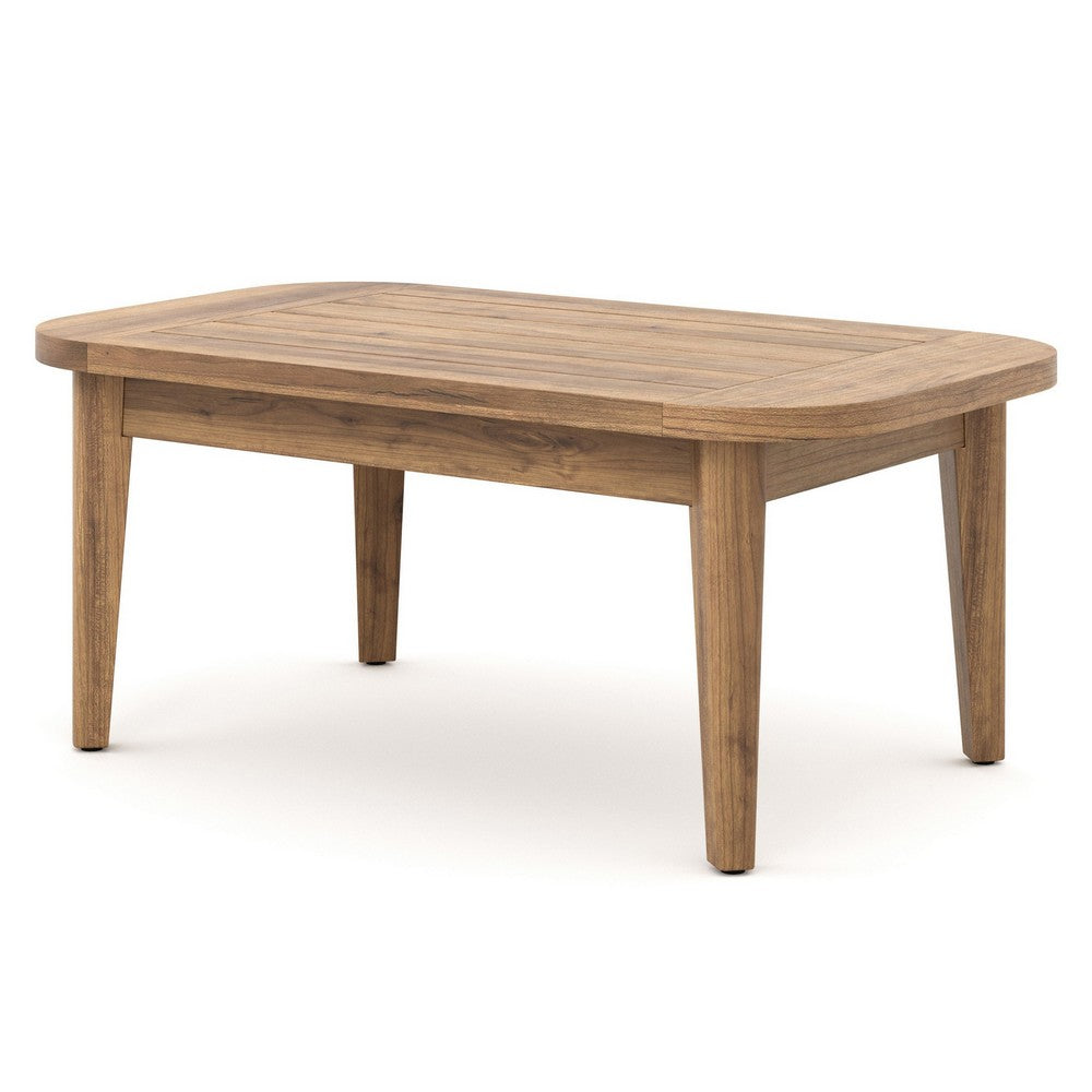 Nea Outdoor Coffee Table, 38 Inch Rectangular Natural Brown Wood Top -BM326194